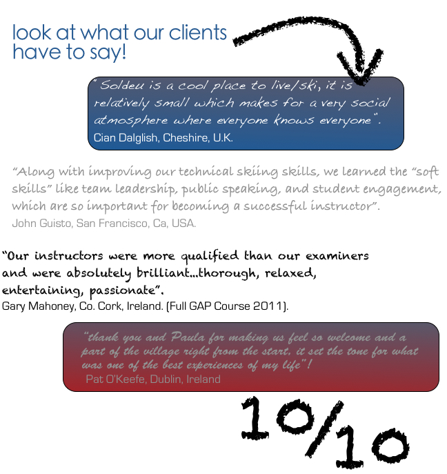 Great English Ski School Courses for Skiers wishing to qualify as Ski Instructors in Europe with Internationally Recognised Certifications.